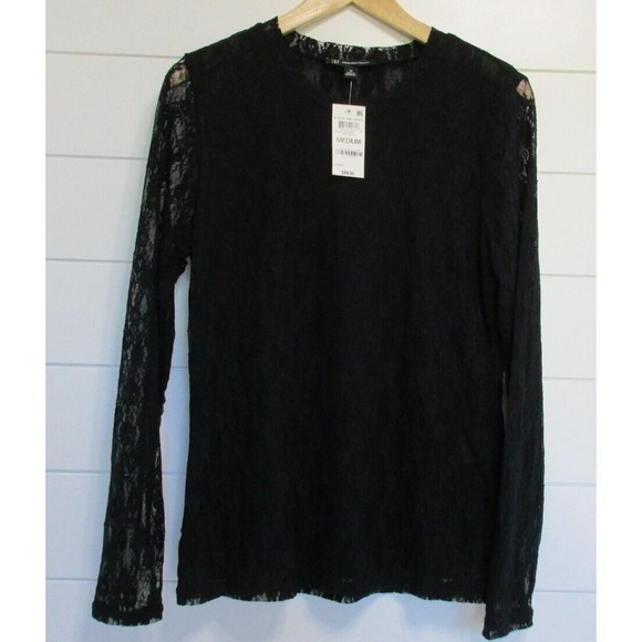 Inc Women's Sheer Lace Long Sleeve Top Blouse Shirt size M NWT Black Whimsigoth - Picture 1 of 11